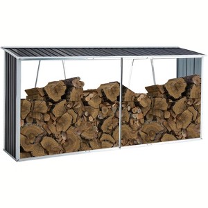 Firewood Rack with Sloping Roof Weather-Resistant Firewood Storage Shed Galvanized Steel Log Holder Outdoor Storage Shed Open Woodshed - 1 of 4