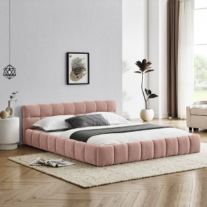 Queen Size Upholstered Platform Bed Frame, Chenille Fabric Grounded Bed with Solid Wood, No Box Spring Needed​ - ModernLuxe - 1 of 4