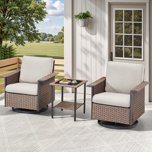 3-Piece Patio Furniture Set, Outdoor Swivel Rocker Patio Chairs Furniture Set of 2 with Side Table & Thicked Cushions for Porch, Balcony, Deck - 1 of 4