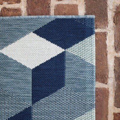 Braided Blue Geometric 8' x 10' Easy-Care Outdoor Rug