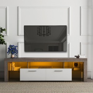 51"W/63"W Modern TV Stand TV  Console Floor TV Cabinet with LED Color Changing Lights, Toughened Glass Shelf and Drawer-ModernLuxe - 1 of 4