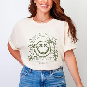 S.W.Smiley Peace Purpose Presence - Women's Garment Dyed Graphic T-Shirt - 1 of 4