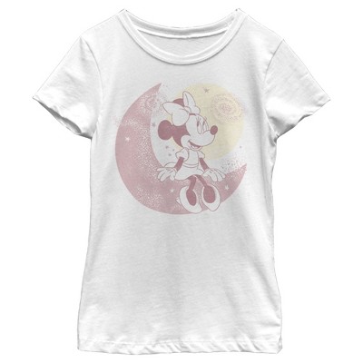 Girl's Disney Minnie On The Moon T-shirt - White - X Large : Target