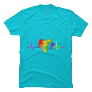 Adult Design By Humans Rainbow Heartbeat Pride By corndesign T-Shirt - 1 of 2