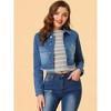 Allegra K Women's Turn Down Frayed Button Down Washed Cropped Denim Jacket - 3 of 4