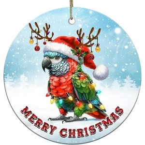 Lomsoe Parrot Merry Christmas Ceramic Ornament, Christmas Tree Decoration, Hanging Ornament, Gift for Family, Friends, Parrot Lovers - 1 of 1