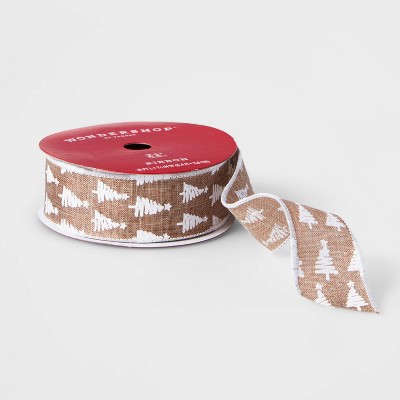 1.5" Faux Linen Tree Print Ribbon Natural & White 21ft - Wondershop™