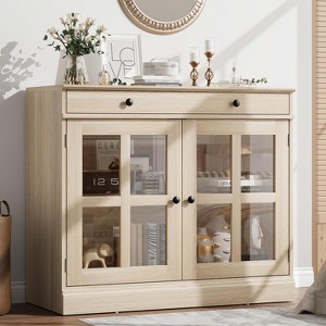 Sideboard Buffet Cabinets with Glass Door, 35.4" Sideboard with Storage Drawer, Adaptable Design - 1 of 4