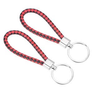 Unique Bargains Braided PU Leather Car Wallet Keychain with Stainless Steel Key Rings 2 Pcs - 1 of 3
