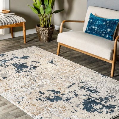 Light Grey Abstract Reversible Synthetic Area Rug 7x9