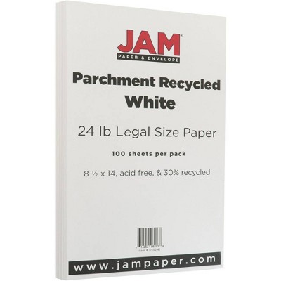 JAM Paper Legal Parchment 24lb Paper - 8.5 x 14 - White Recycled - 100 Sheets