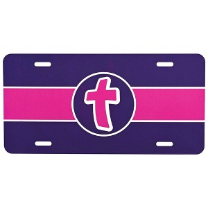 Dicksons LP-1037 Bold Cross Graphic Purple and Pink 12 x 6 Aluminum Decorative Car Truck Van Auto License Plate - 1 of 2