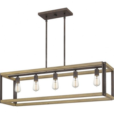 Rustic Black and Natural Walnut 5-Light Island Pendant Chandelier