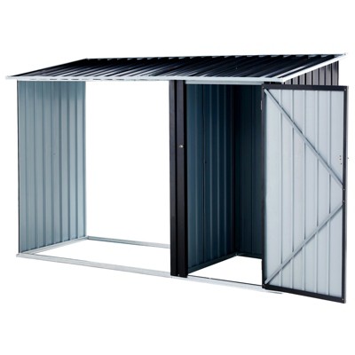 Firewood Storage Shed Outdoor, Open Woodshed for Wood Storage, 2-in-1 Garden Shed Sloping Roof Weather Resistant Galvanized Steel Firewood Shelter