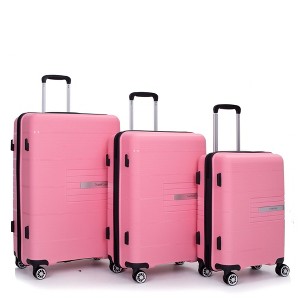 SEVOBAL Luggage 3 Piece PP Hardshell Set with Spinner Silent Wheels, TSA Lock, Ideal for Students or Travelling, Pink, 19.48"*11.8"*29.3" - 1 of 4