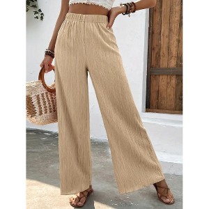 Coolmee Womens Wide Leg Pants Casual Palazzo Flowy Pleated Trouser Elastic High Waisted Loose Fit Lounge Pant - 1 of 4