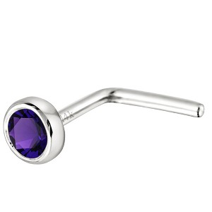 Jewelry Avalanche 22G 14K Gold Bezel-set Amethyst L-shape Nose Stud - 1 of 3