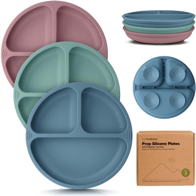 3-Pack Prep Suction Plates for Baby, 100% Silicone Toddler Plates, BPA-Free Divided Baby Plates with Suction