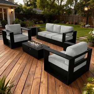 LayinSun 4 Piece Oversized Aluminum Outdoor Furniture Set, Patio Sofa Sets with Fire Pit Table, Deep Seating and Upgraded 6-inch Cushions - 1 of 4