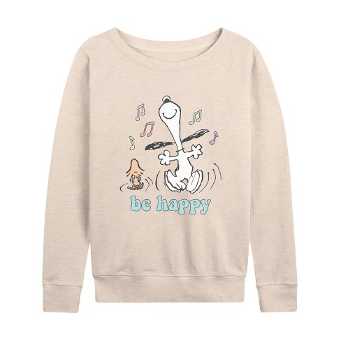 Women's - Peanuts - Be Happy Snoopy And Woodstock Lightweight French Terry Slouchy - image 1 of 4