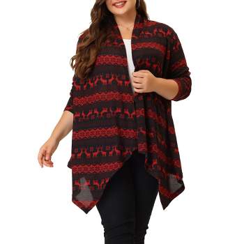 Agnes Orinda Women's Plus Size High Low Long Sleeve Open Front Knit Sweater Cardigan