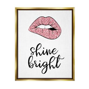 Stupell Industries Shine Bright Pink Glam Lips Framed Canvas