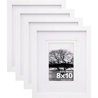 Attop 8x10 Picture Frames Set of 4, Made of Solid Wood Covered by Plexiglass 4x6 and 5x7 with Mat or 8x10 without Mat White