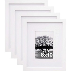 Attop 8x10 Picture Frames Set of 4, Made of Solid Wood Covered by Plexiglass 4x6 and 5x7 with Mat or 8x10 without Mat White - 1 of 4