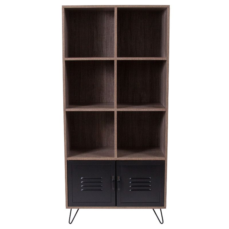 Emma and Oliver 59.25"H 6 Cube Storage Organizer Bookcase, Metal Legs - Rustic Wood Grain Finish, 5 of 6