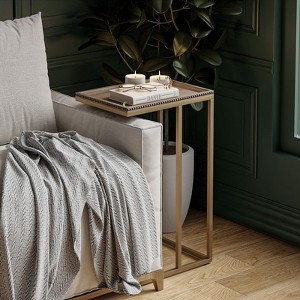 JIONJOY C-Shaped End Table with Beaded Tray Top - Space-Saving Farmhouse Snack Table for Couches - 1 of 4