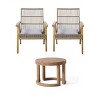 3-Piece Acacia Wood Cape Woven Wicker Patio Accent Chair Set Of 2,Solid Side Table,Modern Arm Chair With Pillow,Patio Chairs Outdoor -Maison Boucle - 3 of 4