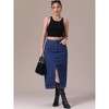 INSPIRE CHIC Women's Denim Front Slit Raw Hem High Waisted Midi Jean Skirts - 3 of 4