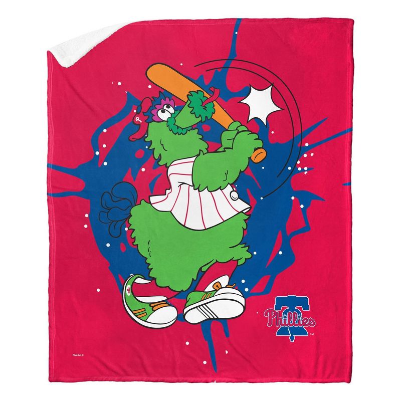 50&#34;x60&#34; MLB Philadelphia Phillies Mascot 2 Layer Silk Touch Faux Shearling Throw Blanket, 1 of 6