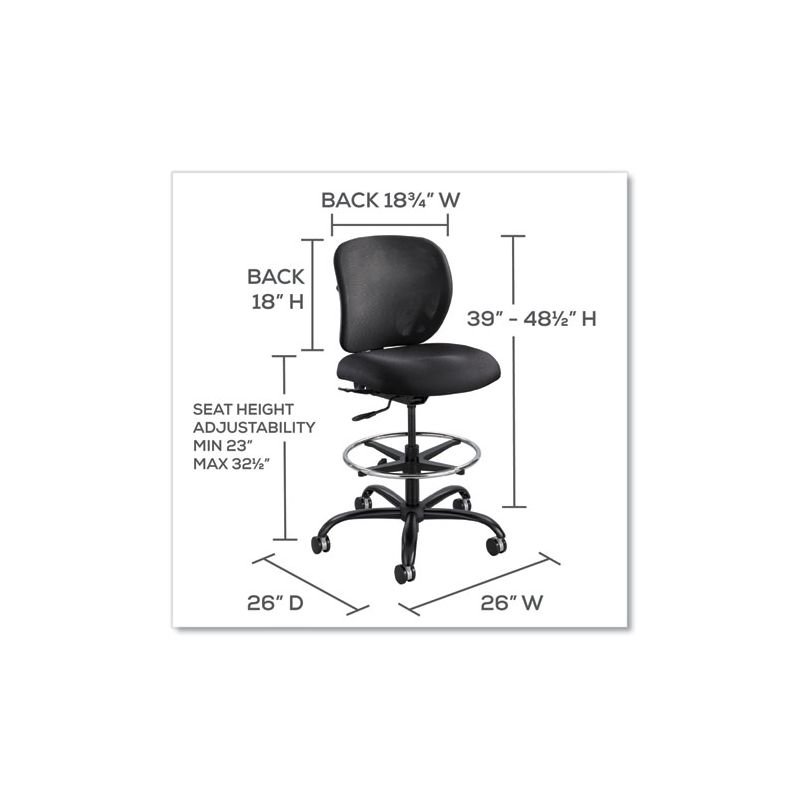 Safco Vue Heavy-Duty Extended-Height Stool, Supports Up to 350 lb, 23" to 32.5" Seat Height, Black Vinyl Seat, Black Base, 3 of 8