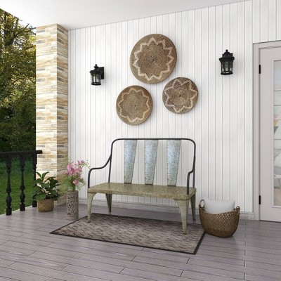 Silver Metal Farmhouse Outdoor Garden Bench, 2-Seater