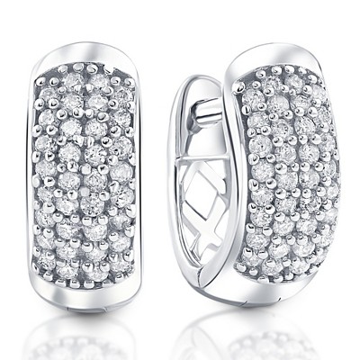 Pompeii3 1/4ct Diamond Pave Huggie Hoops Tiny Women's Earrings White Gold 1/3" Tall