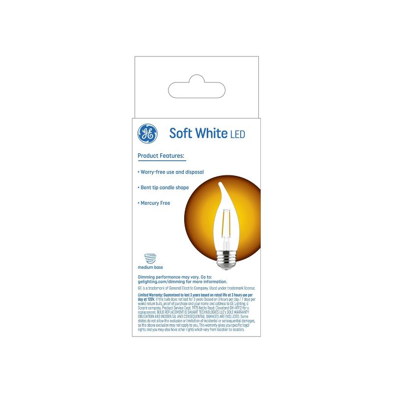 GE 2pk 4 Watts Soft White Medium Base LED Decorative Light Bulbs, 3 of 7