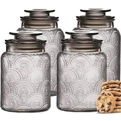 9-Pack Embossed Glass Candle Jars With Lids - Sun Moon Stars Design (Gray, 8oz Each)