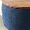 Sapphtopaz Pleated Fabric Ottoman with Storage, Handmade Round Ottoman Bench, 2 in 1 Function, Work as End Table and Ottoman, with Small Seat - 2 of 4