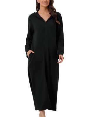 cheibear Women's Zip Up Sweatshirt Robe Hooded Long House Coat Bathrobe Fall Winter