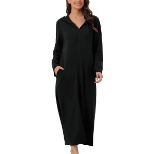 cheibear Women's Zip Up Sweatshirt Robe Hooded Long House Coat Bathrobe Fall Winter - 1 of 4