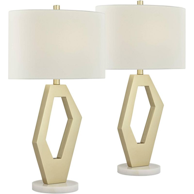 360 Lighting Brody Modern Table Lamps Set of 2 28" Tall Sculptural Gold Geometric Frame White Oval Shade Bedroom Living Room Bedside Nightstand Office, 1 of 10