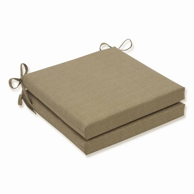 Monti Chino 2pc Indoor/Outdoor Squared Corners Seat Cushion - Pillow Perfect: Fade-Resistant, Weatherproof, with Ties