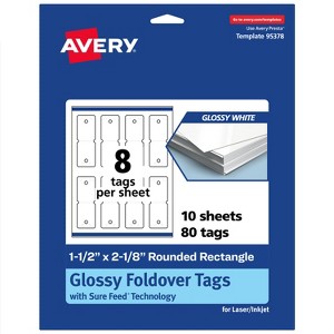 Avery Rounded Foldover Tags, 1-1/2" x 2-1/8", Glossy White, 80 Total - 1 of 4
