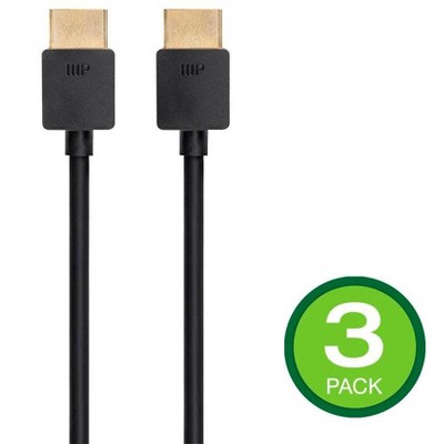 Monoprice Ultra 8K High Speed HDMI Cable - 3 Feet - Black (3 Pack) 48Gbps, 8K@60Hz, Dynamic HDR, eARC, Supports 3D Video and Multiview Video