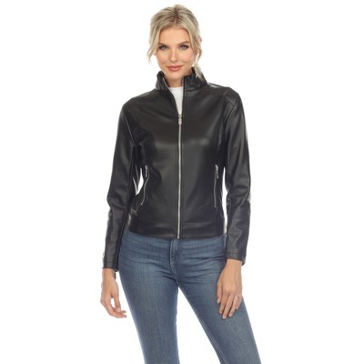 Women's Classic Biker Faux Leather Jacket Black Medium-white Mark : Target