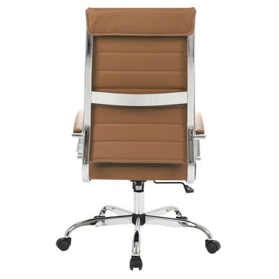 Elegant High-Back Swivel Office Chair in Luxurious Brown Leather