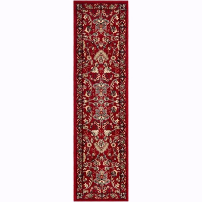 Red and Ivory Synthetic Washable Reversible Runner Rug