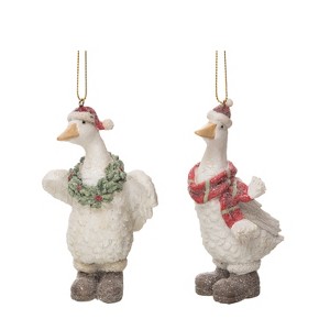 Transpac Resin Farm Christmas Duck Ornament Set of 2 Christmas Home Decorations - 1 of 1