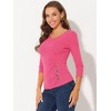 INSPIRE CHIC Women's V Neck 3/4 Sleeves Solid Knitted Buttons Decor Ruched Blouse - 2 of 4